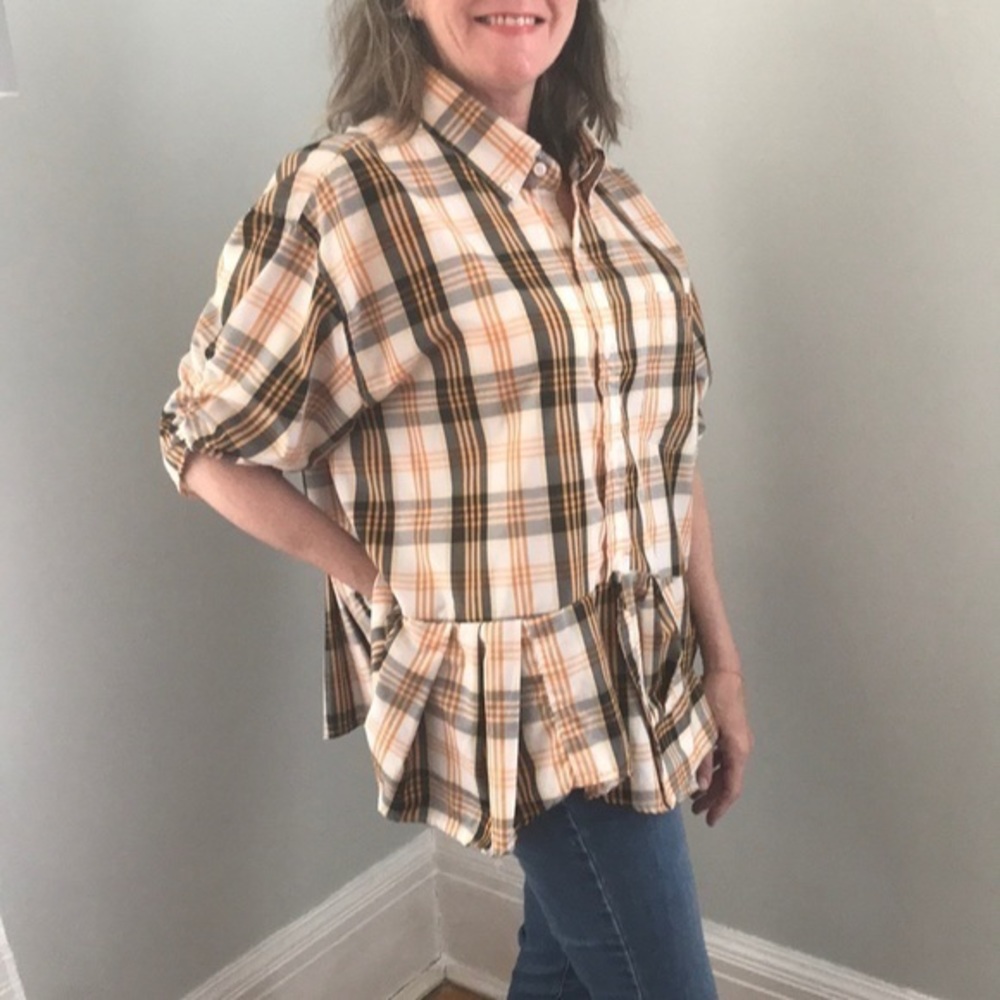 One of a kind orange/black/cream boutique blouse